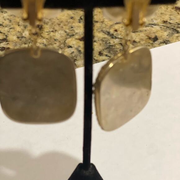 Earring 3” drop clip white beads amber crystal drop statement piece - Picture 4 of 5
